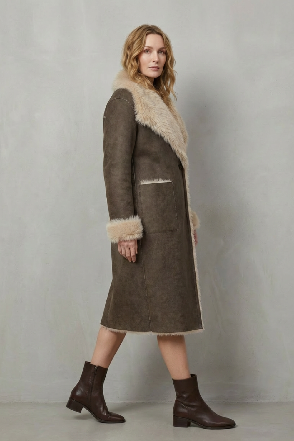 Virellia | Faux Shearling Longline Coat