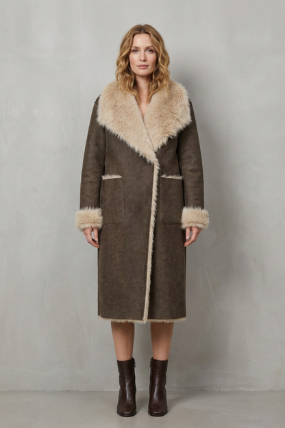 Virellia | Faux Shearling Longline Coat