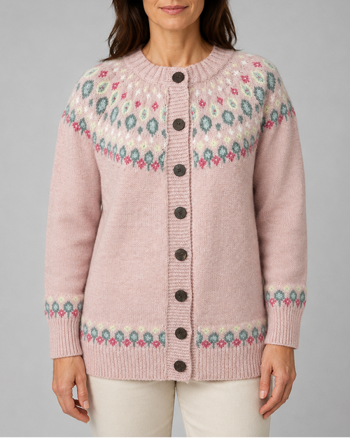 Tina | Fair Isle Floral Yoke Button Front Cardigan