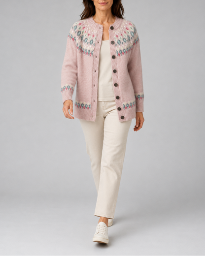 Tina | Fair Isle Floral Yoke Button Front Cardigan