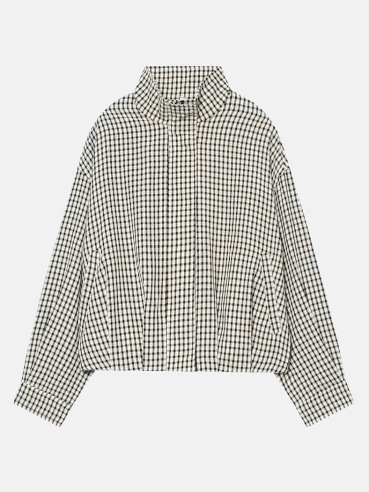 Sophie | High Neck Gingham Zip Up Jacket