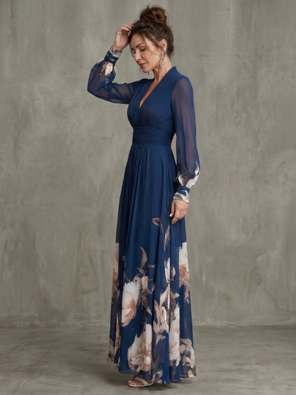 Ziva | Pleated Sheer Sleeves Maxi Dress