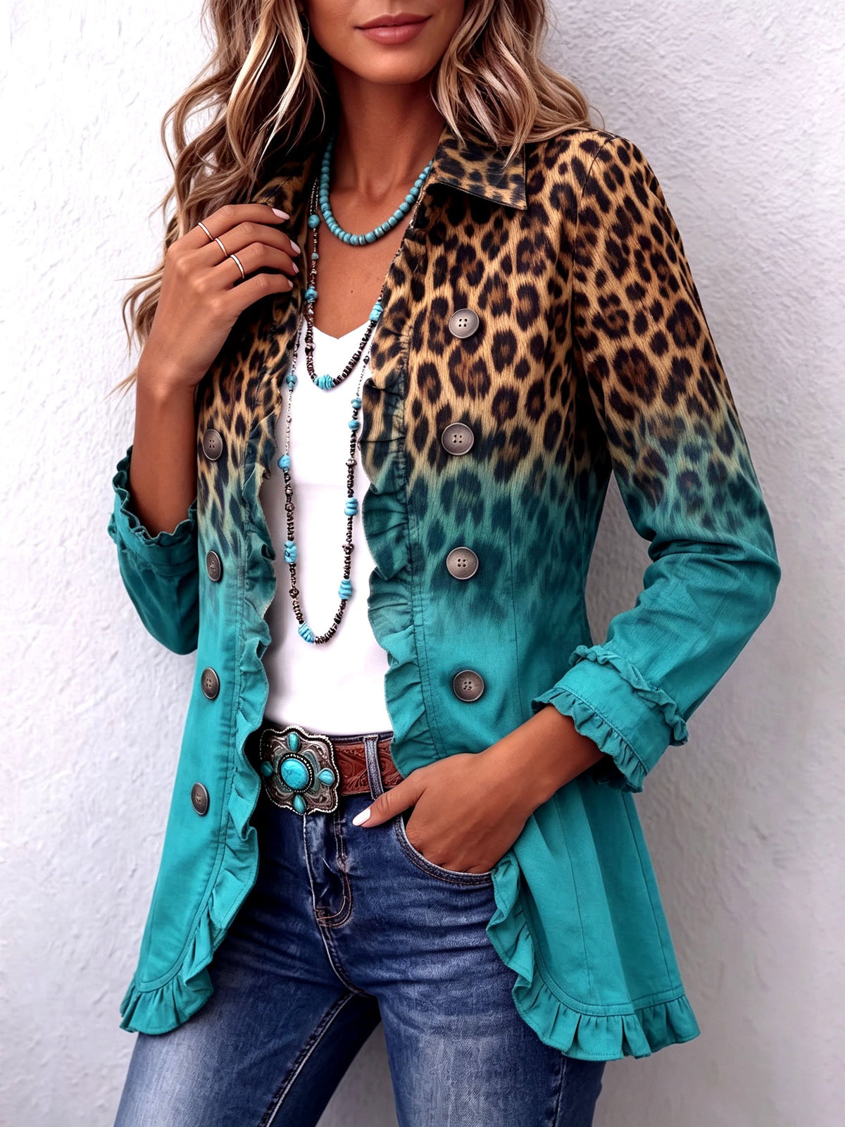 Zora | Leopard Print Ombre Ruffle Blazer