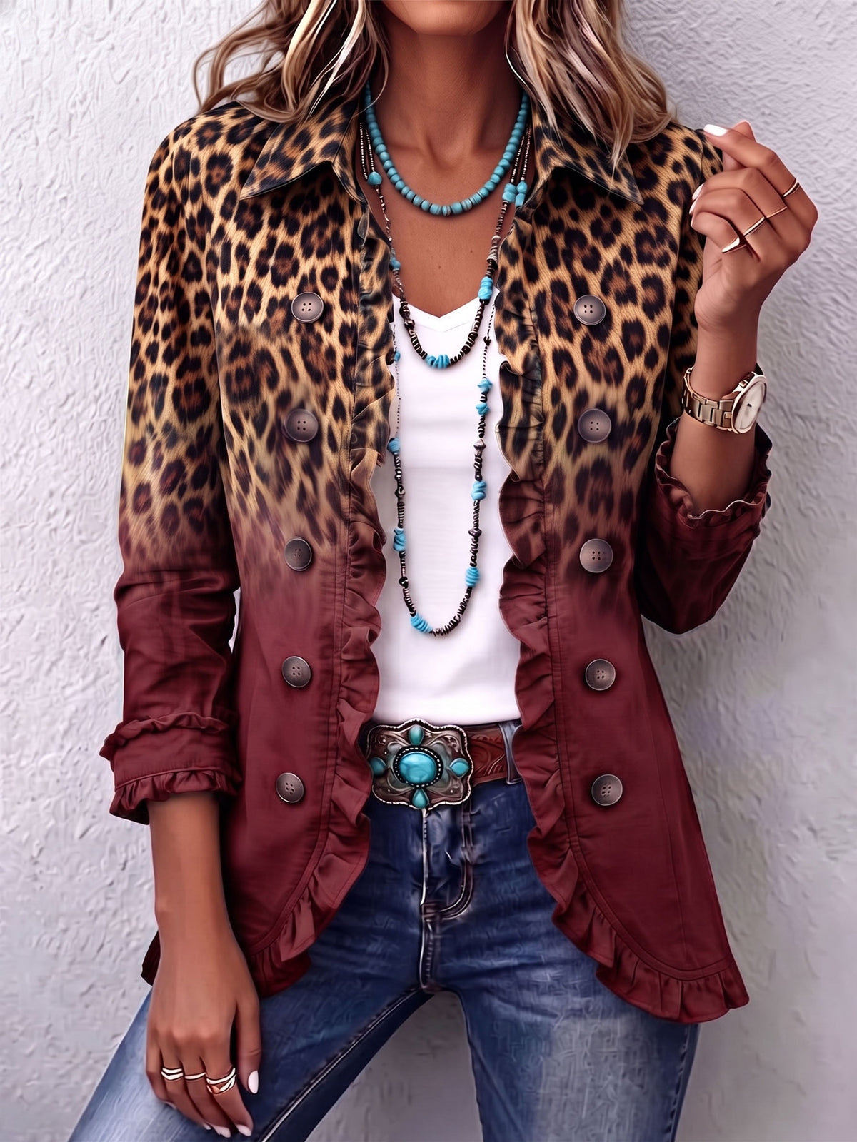 Zora | Leopard Print Ombre Ruffle Blazer