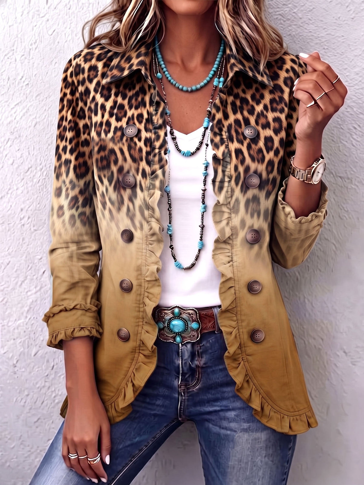 Zora | Leopard Print Ombre Ruffle Blazer