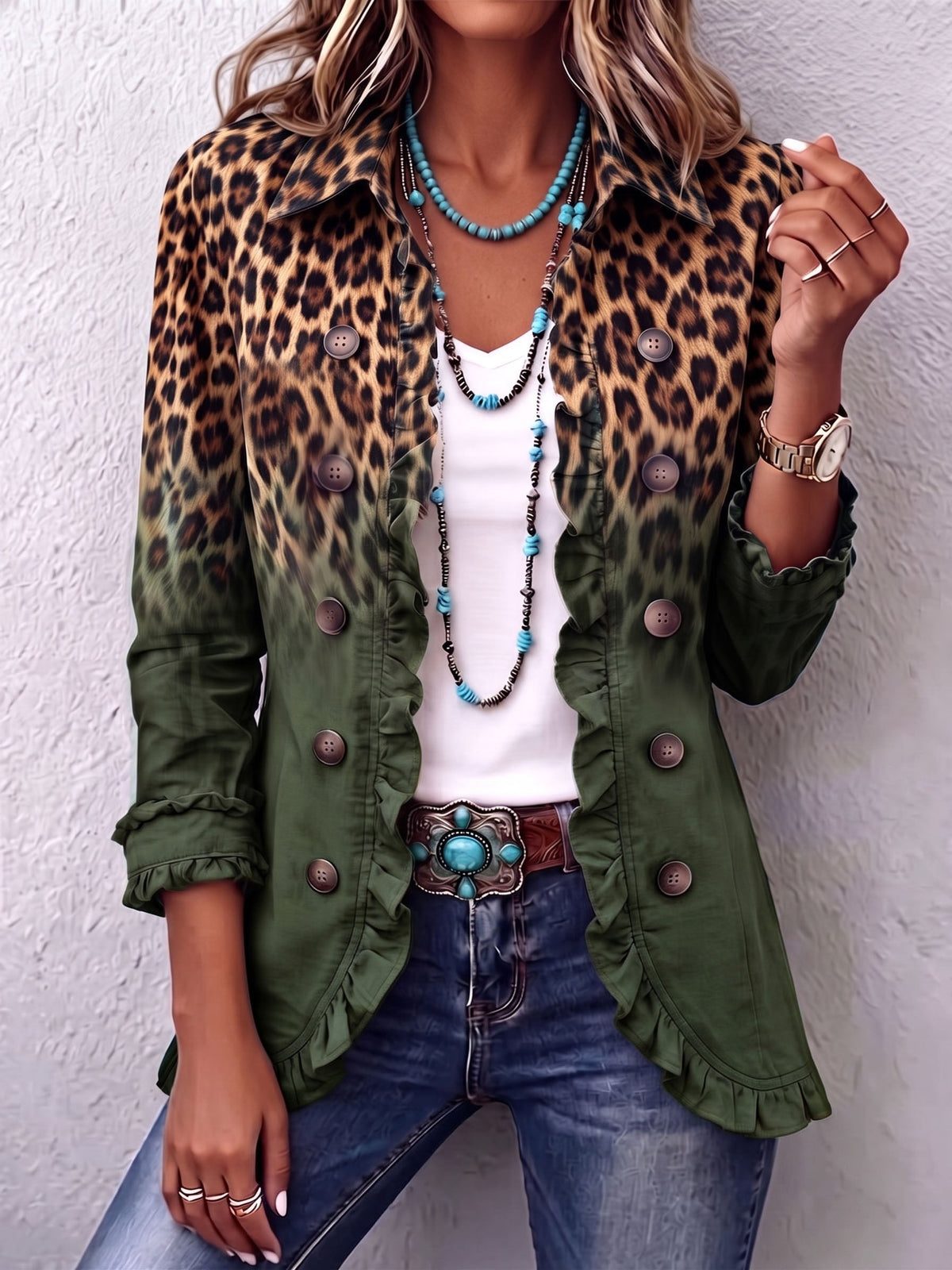 Zora | Leopard Print Ombre Ruffle Blazer