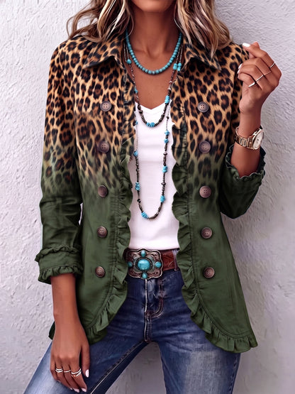Zora | Leopard Print Ombre Ruffle Blazer