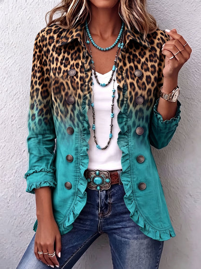 Zora | Leopard Print Ombre Ruffle Blazer