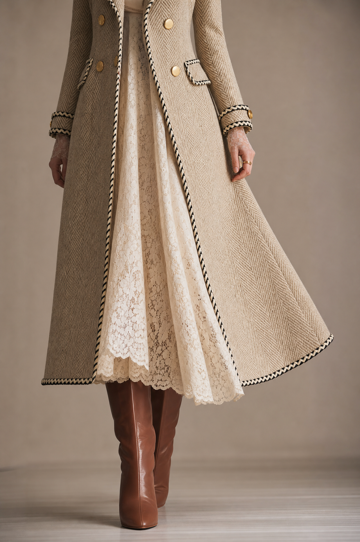 Celeste | Tailored Herringbone Long Coat