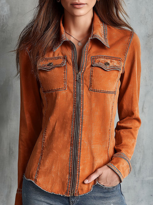 Aurelia | Vintage Washed Zip Up Utility Jacket
