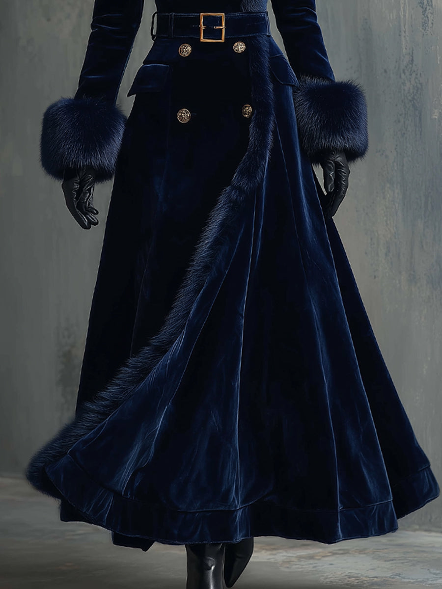 Seraphina | Faux Fur Trim Velvet Maxi Coat