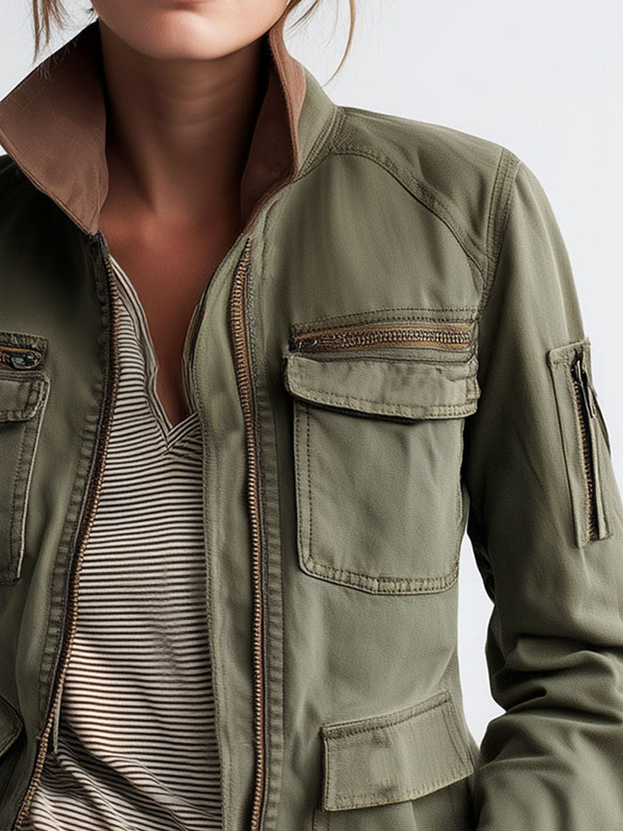 Sloane | High Collar Multi Pocket Utility Jacket
