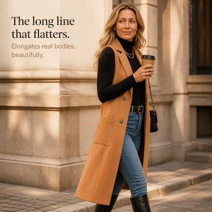 Grace | Long Double Breasted Faux Suede Vest
