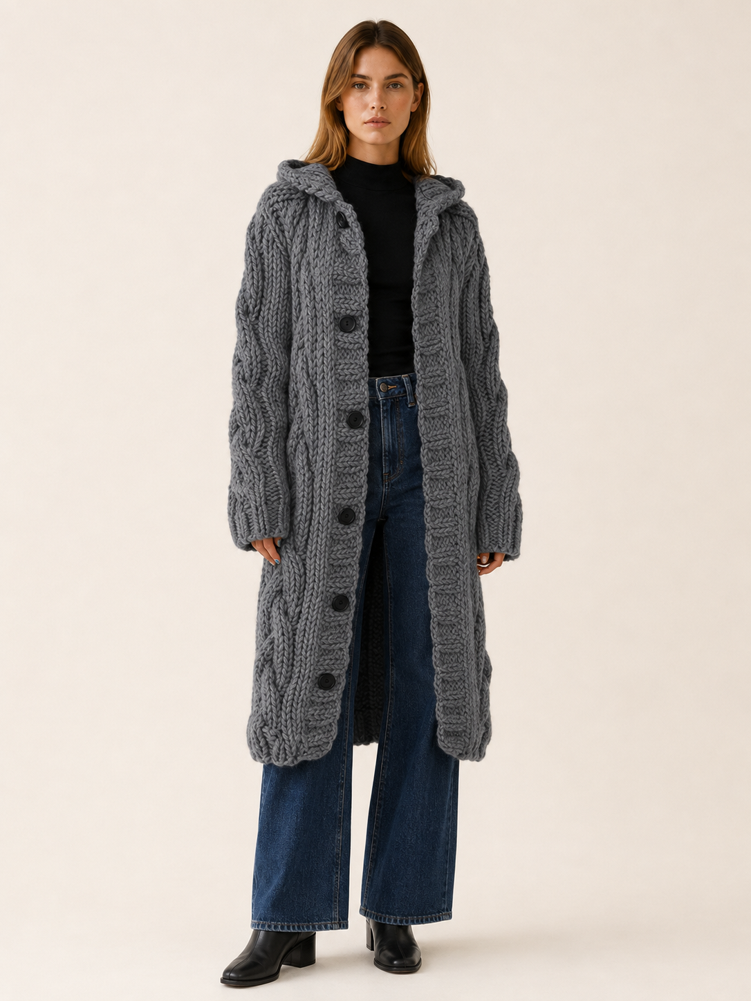 Poppy | Knit Hooded Longline Cardigan Coat