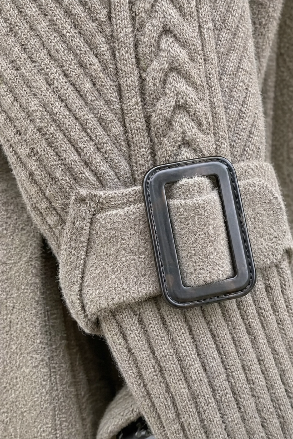 Celestine | Cable-Knit Sleeve Double-Breasted Longline Coat