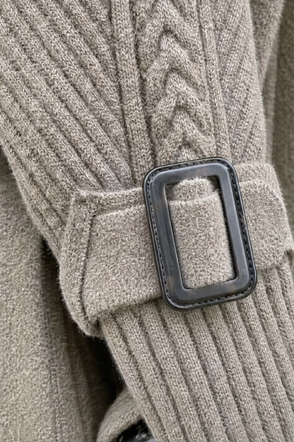 Celestine | Cable-Knit Sleeve Double-Breasted Longline Coat