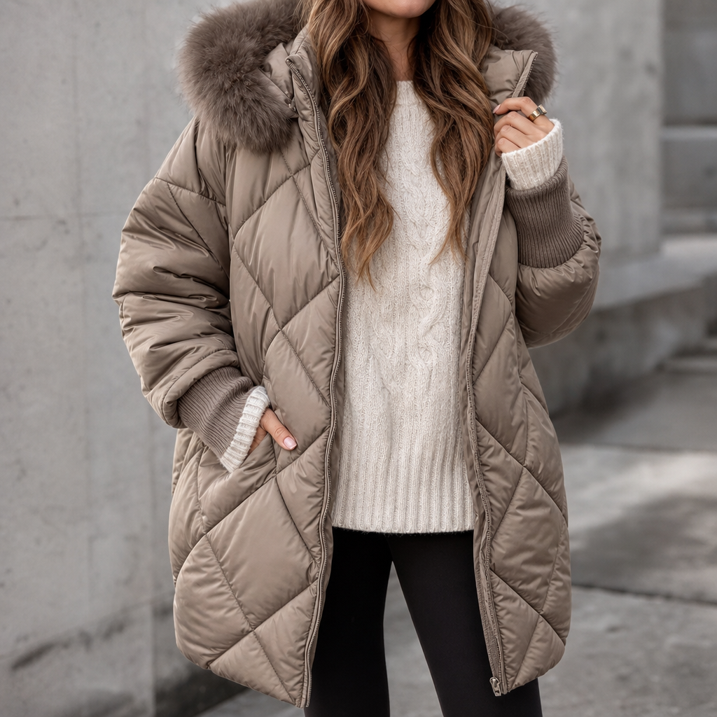 Lucy | Oversized Faux Fur Hood Quilted Parka