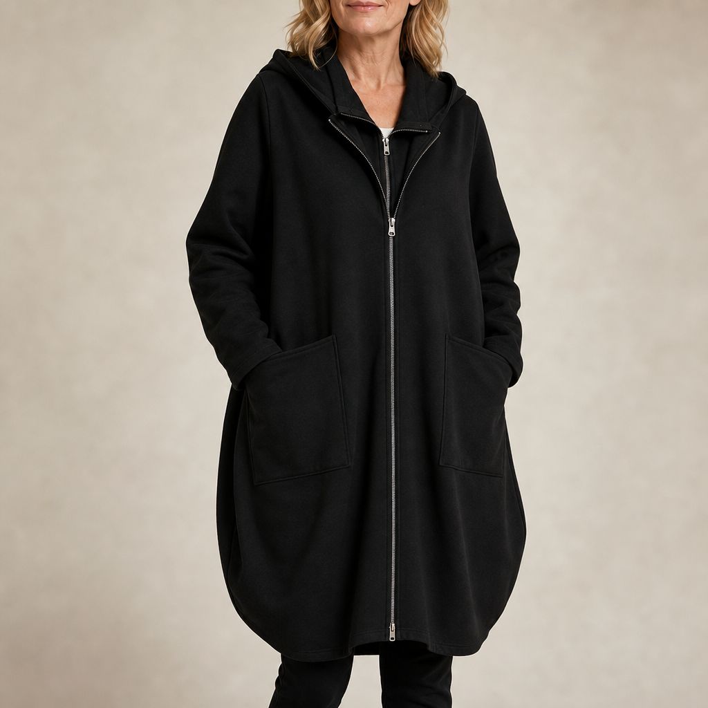 Olivia | Hooded Mid Length Relaxed Coat