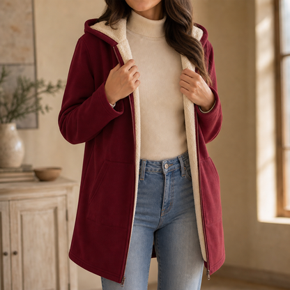 Rebecca | Faux Fleece Lined Hooded Mid Length Jacket