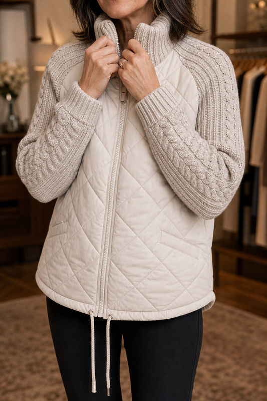 Rosalie | Knit-Panel Quilted Patchwork Puffer Jacket