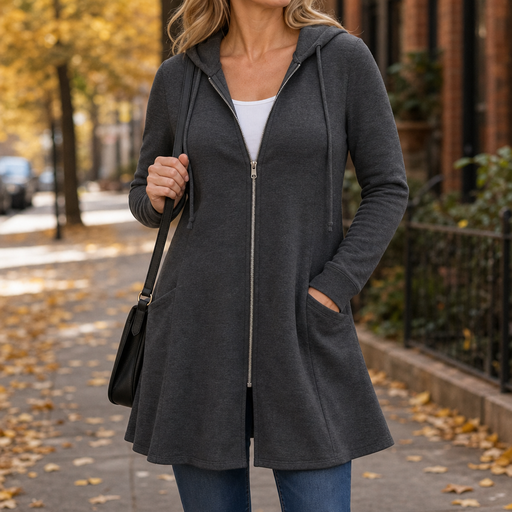 Zoe | Hooded Longline Full Zip Jacket