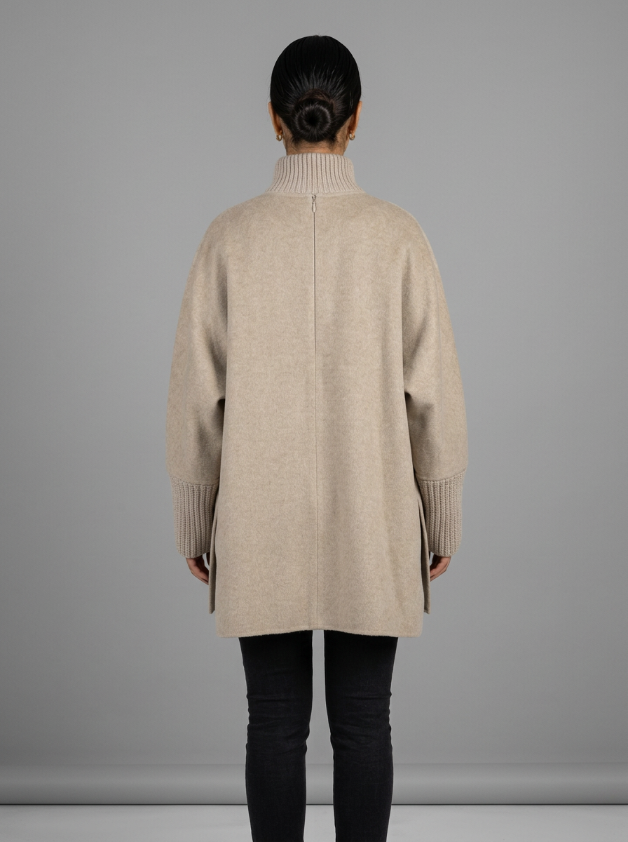 Evelyn | High Neck Knit Cuff Faux Fur Pocket Coat