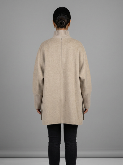 Evelyn | High Neck Knit Cuff Faux Fur Pocket Coat