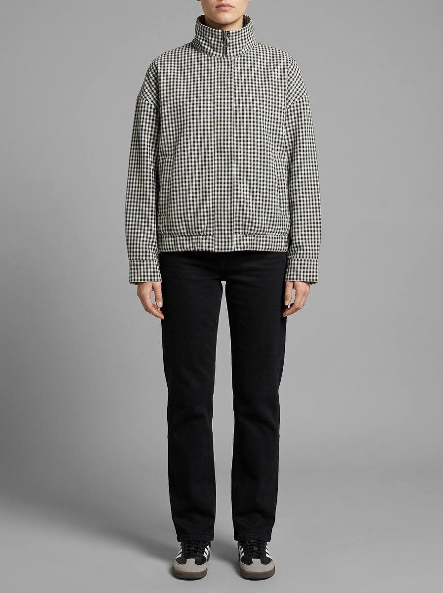 Sophie | High Neck Gingham Zip Up Jacket