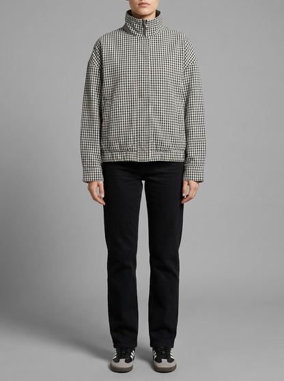 Sophie | High Neck Gingham Zip Up Jacket