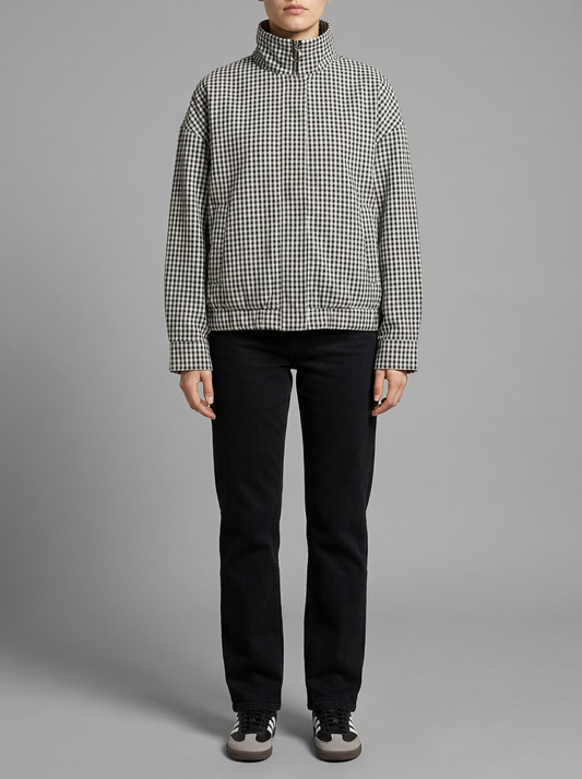Sophie | High Neck Gingham Zip Up Jacket