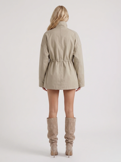 Indira | Faux Leather Drawstring Utility Jacket