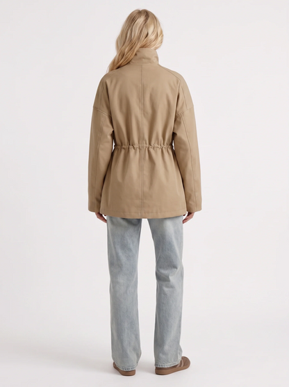 Indira | Faux Leather Drawstring Utility Jacket
