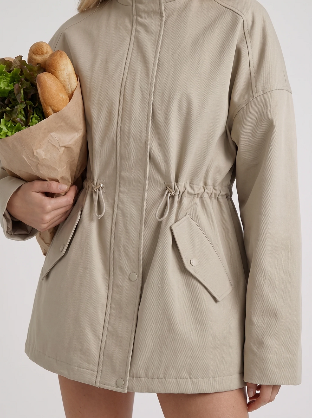 Indira | Faux Leather Drawstring Utility Jacket