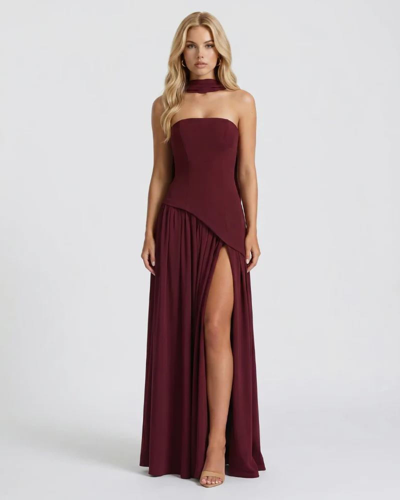Genevieve Strapless Asymmetric Maxi Dress