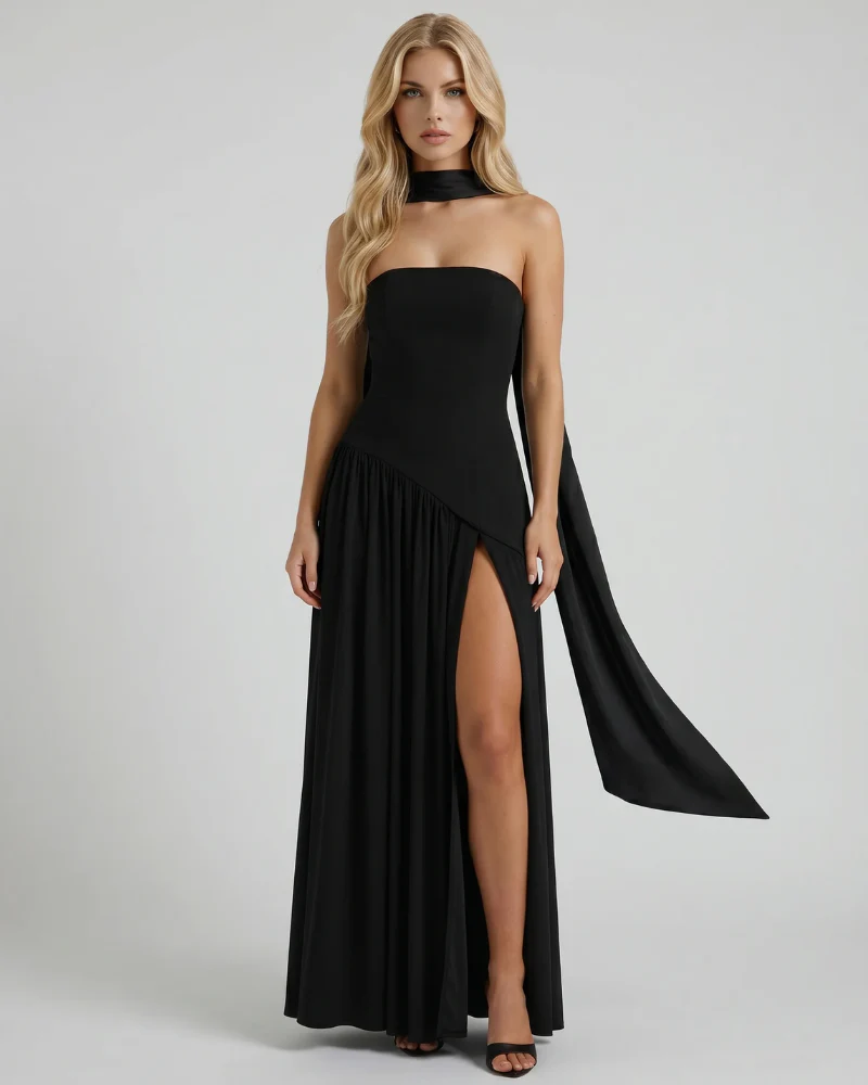 Genevieve Strapless Asymmetric Maxi Dress
