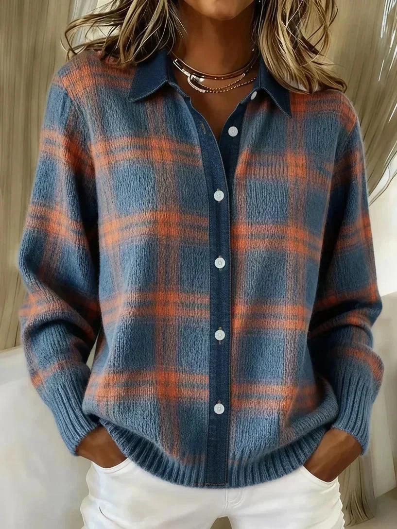 Haley | Open Front Plaid Knit Cardigan