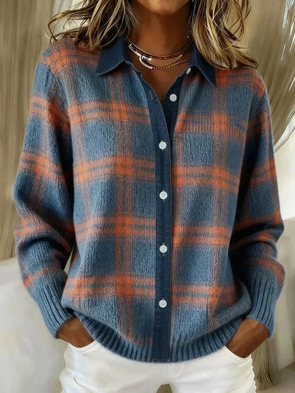 Haley | Open Front Plaid Knit Cardigan