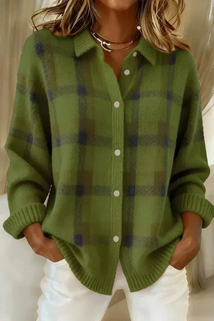 Haley | Open Front Plaid Knit Cardigan