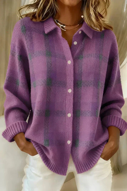 Haley | Open Front Plaid Knit Cardigan