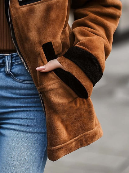 Alessia | Shearling Trim Suede Aviator Jacket