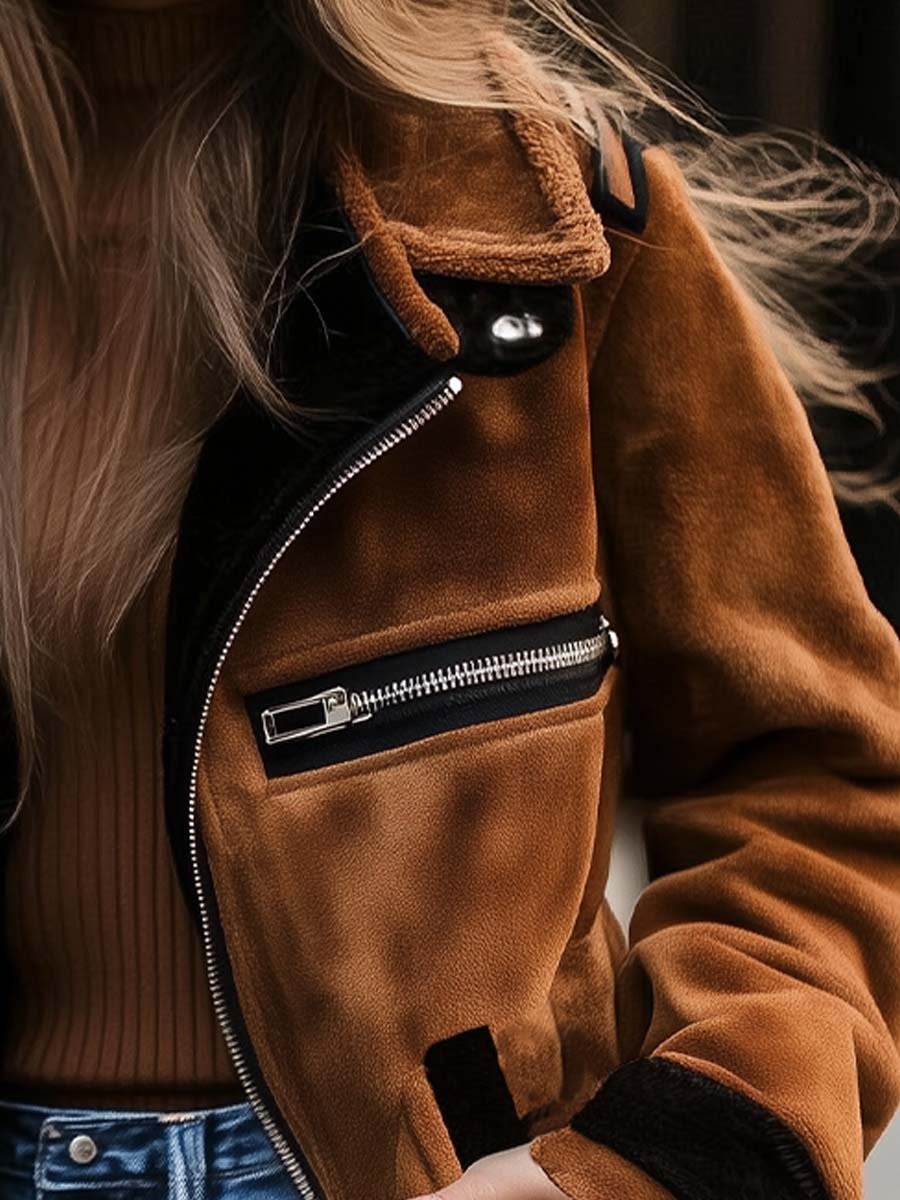 Alessia | Shearling Trim Suede Aviator Jacket