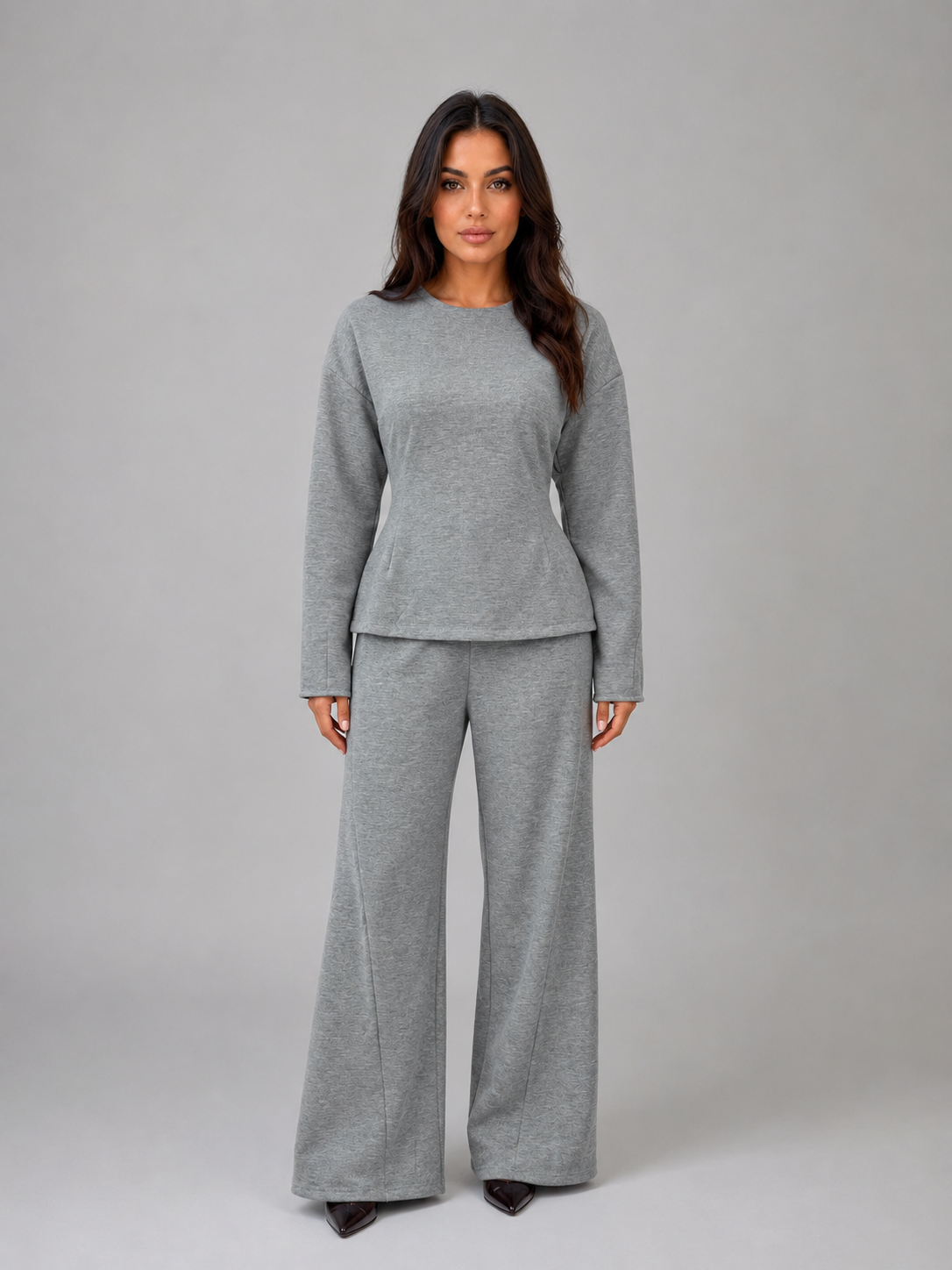 Valeria | Fitted Top Wide Leg Trouser Lounge Set