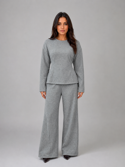 Valeria | Fitted Top Wide Leg Trouser Lounge Set
