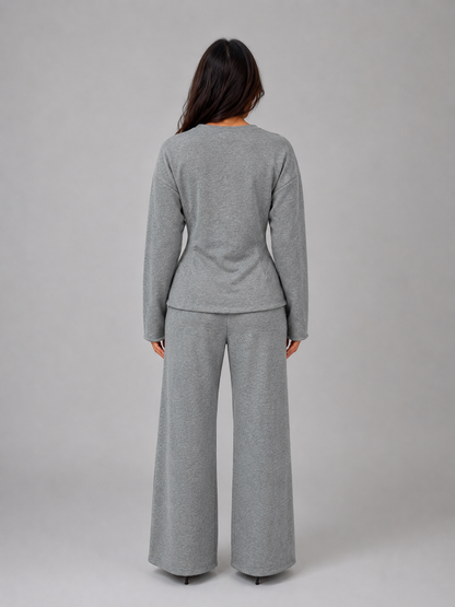Valeria | Fitted Top Wide Leg Trouser Lounge Set