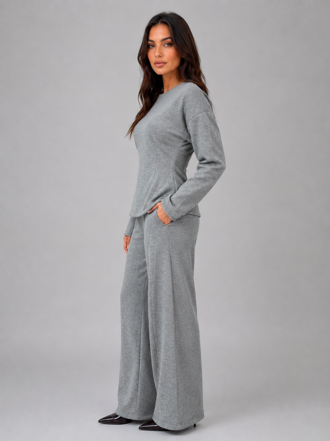 Valeria | Fitted Top Wide Leg Trouser Lounge Set