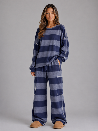 Simona | Oversized Striped Sweatshirt Wide Leg Trouser Set