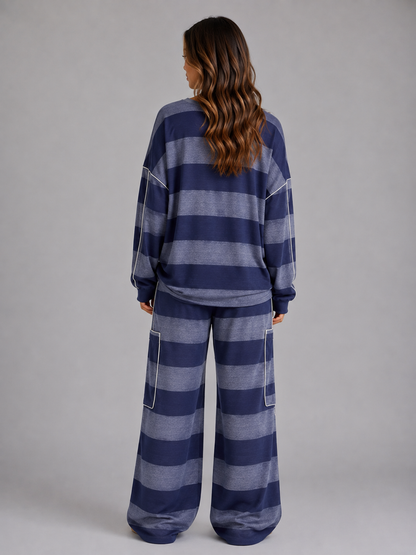 Simona | Oversized Striped Sweatshirt Wide Leg Trouser Set