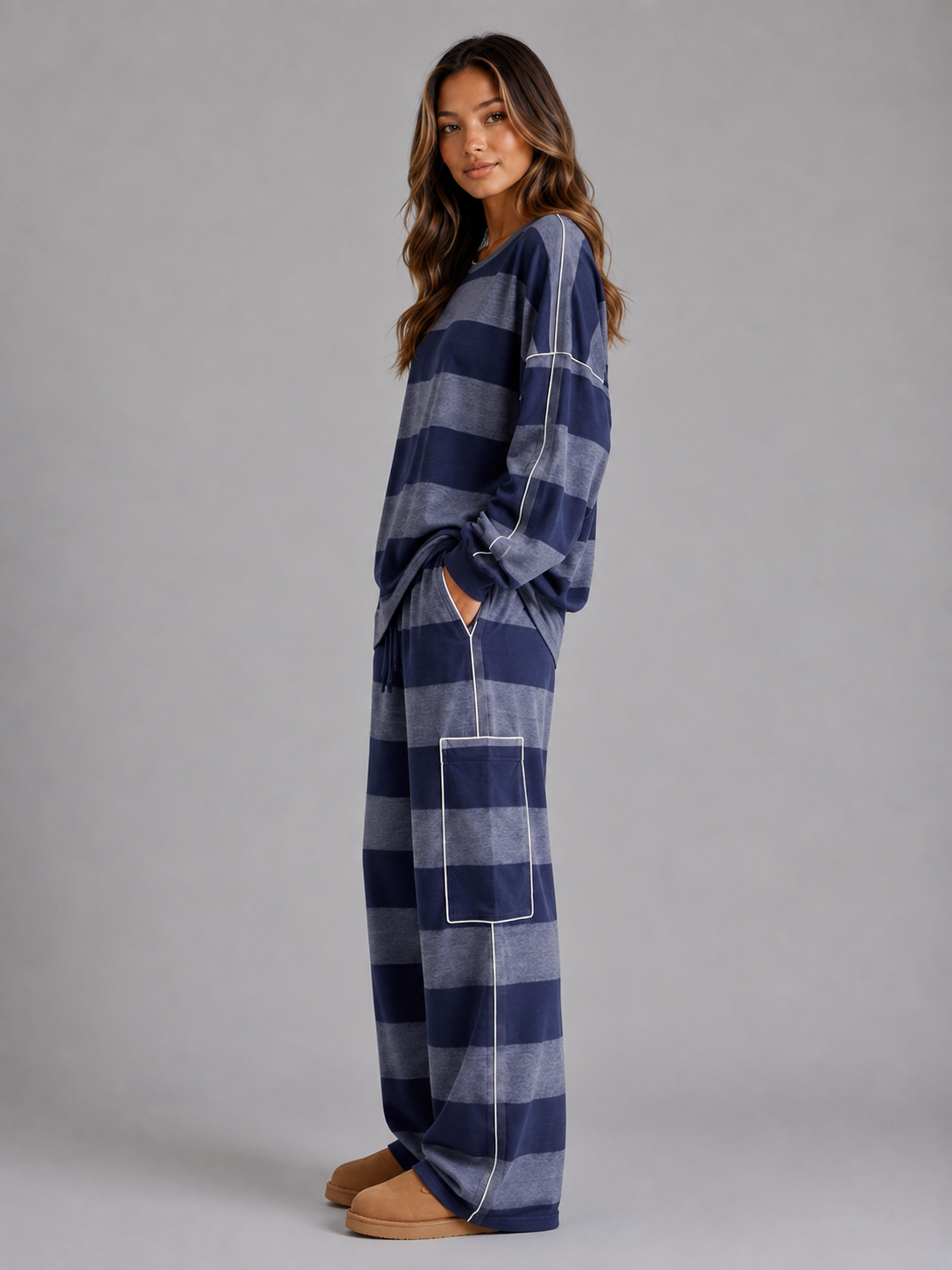 Simona | Oversized Striped Sweatshirt Wide Leg Trouser Set