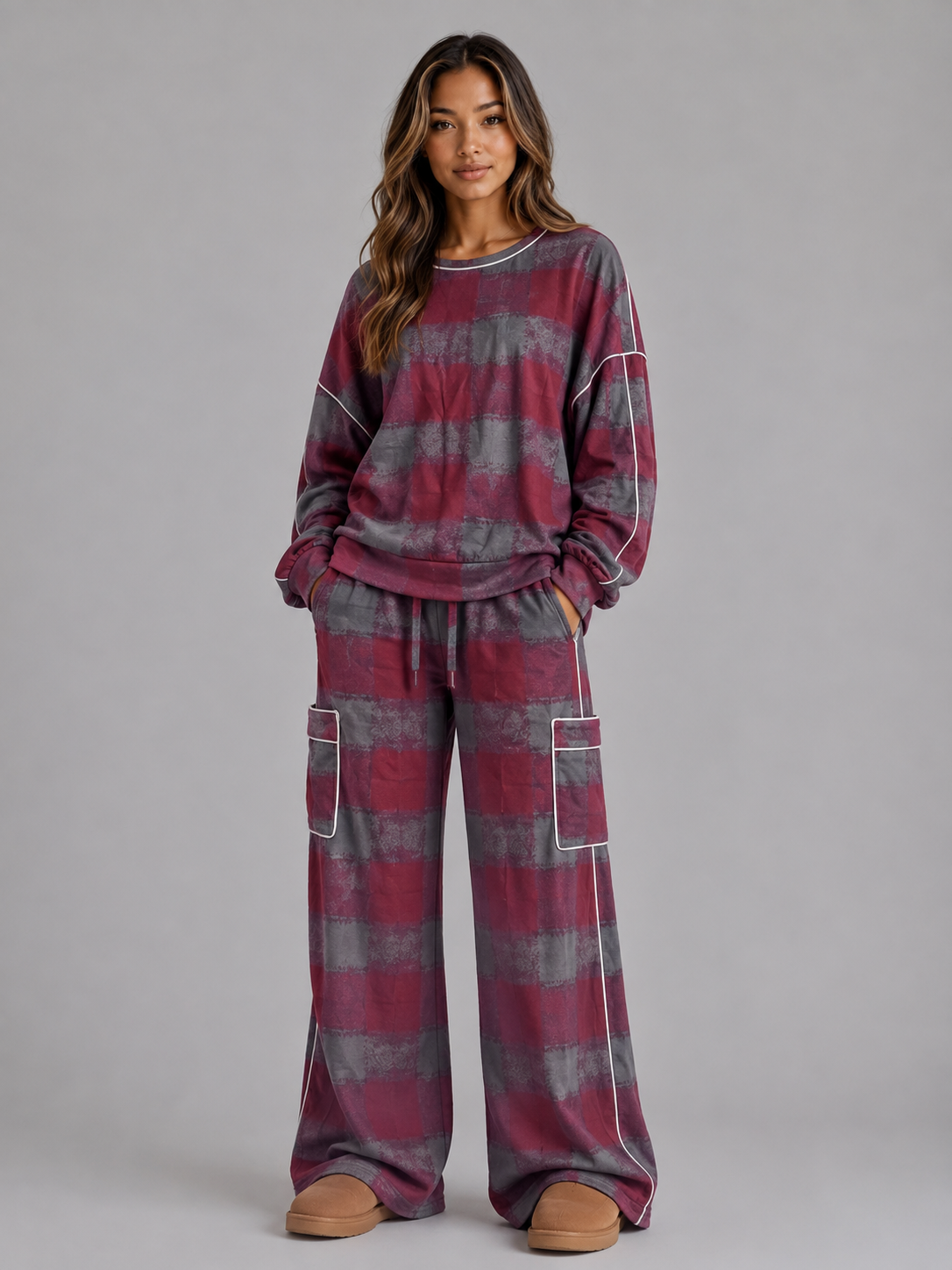 Simona | Oversized Striped Sweatshirt Wide Leg Trouser Set