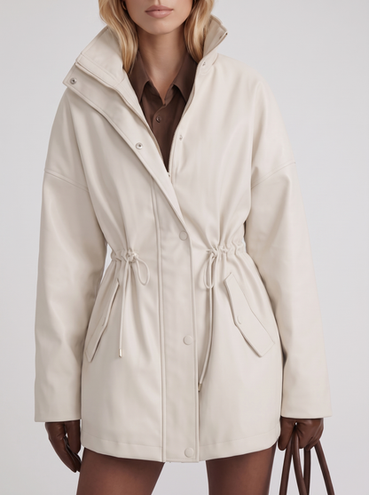 Indira | Faux Leather Drawstring Utility Jacket